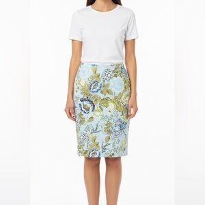 Talbots NWOT Lined Stretchy Blue and Green Floral Pencil Skirt